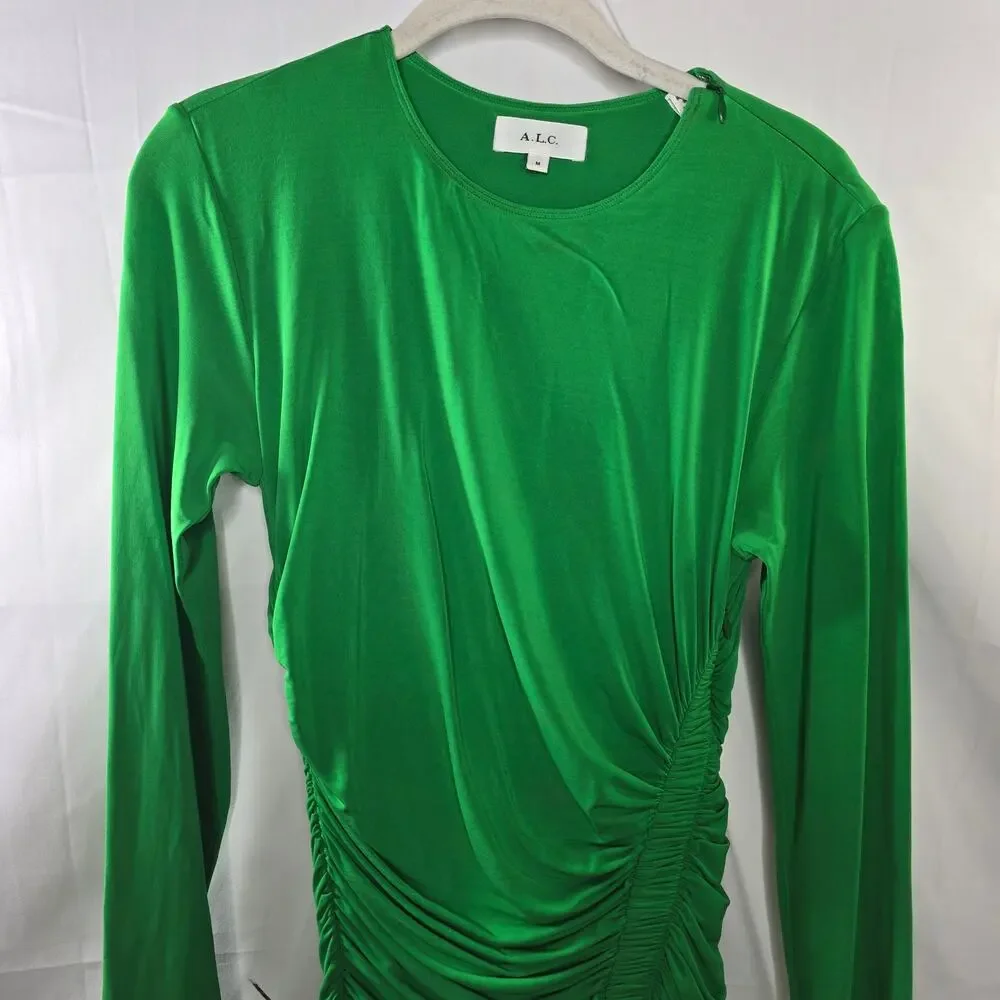 A.L.C Adeline Green Asymmetric Ruched Stretch Maxi Dress Size Medium - Picture 3 of 13